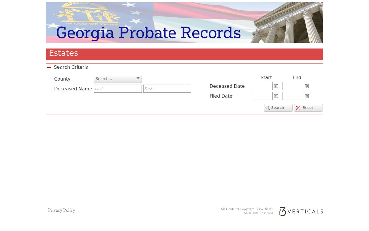 Floyd County case search Probate estate fields