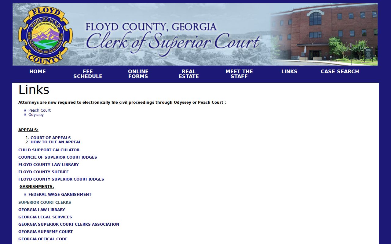 Floyd County civil court docket e-file provider links