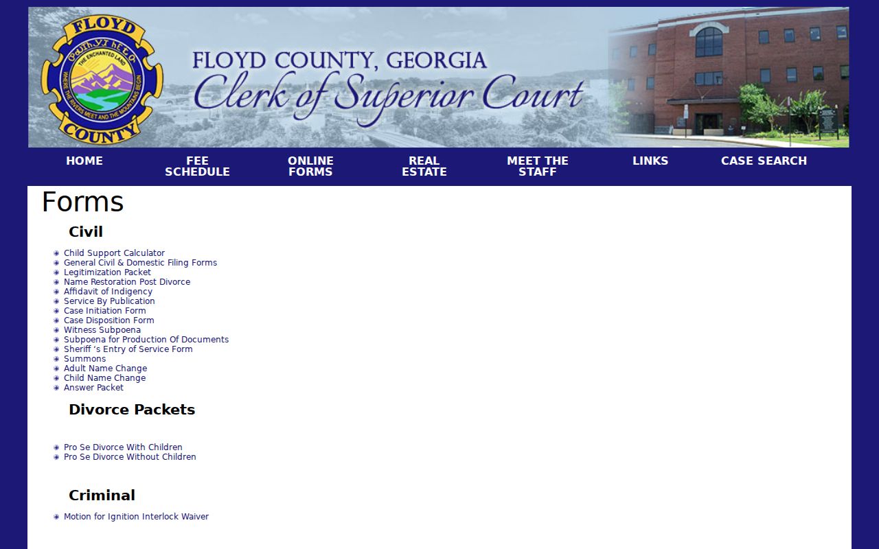 Floyd County civil court docket clerk forms