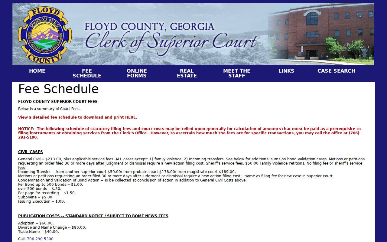 Floyd County court records copy and certification fee schedule