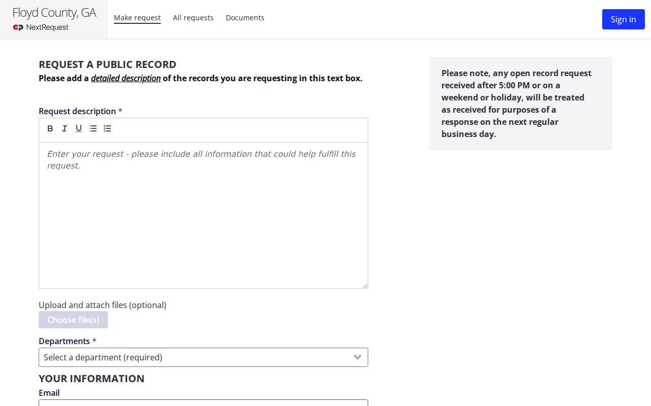 Floyd County administrative Open Records request form