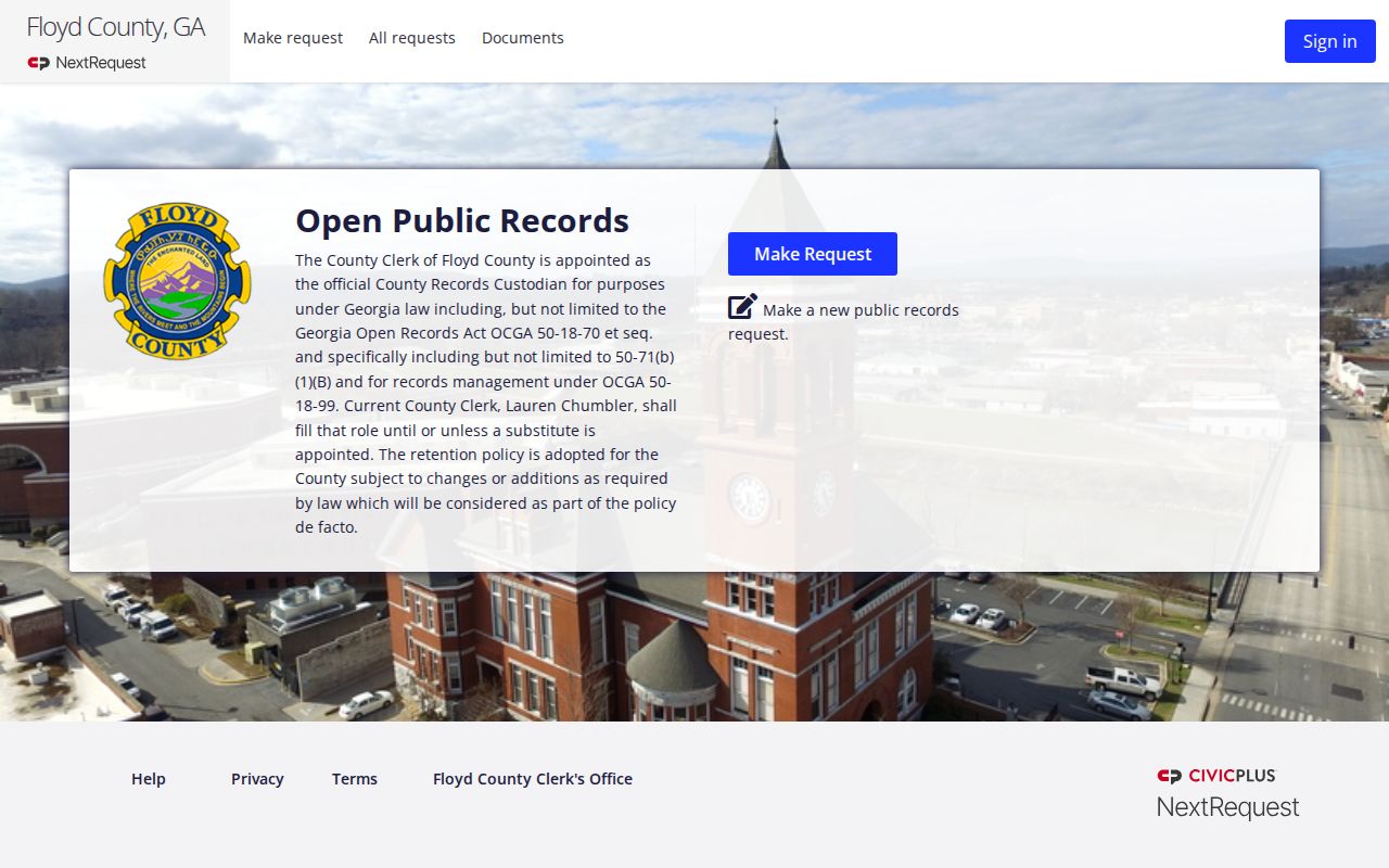 Floyd County administrative Open Records NextRequest portal