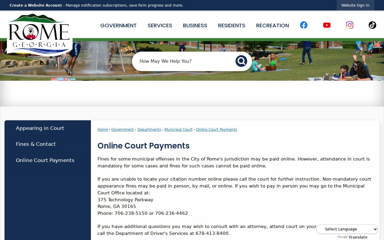 Rome court records online ticket payment eligibility