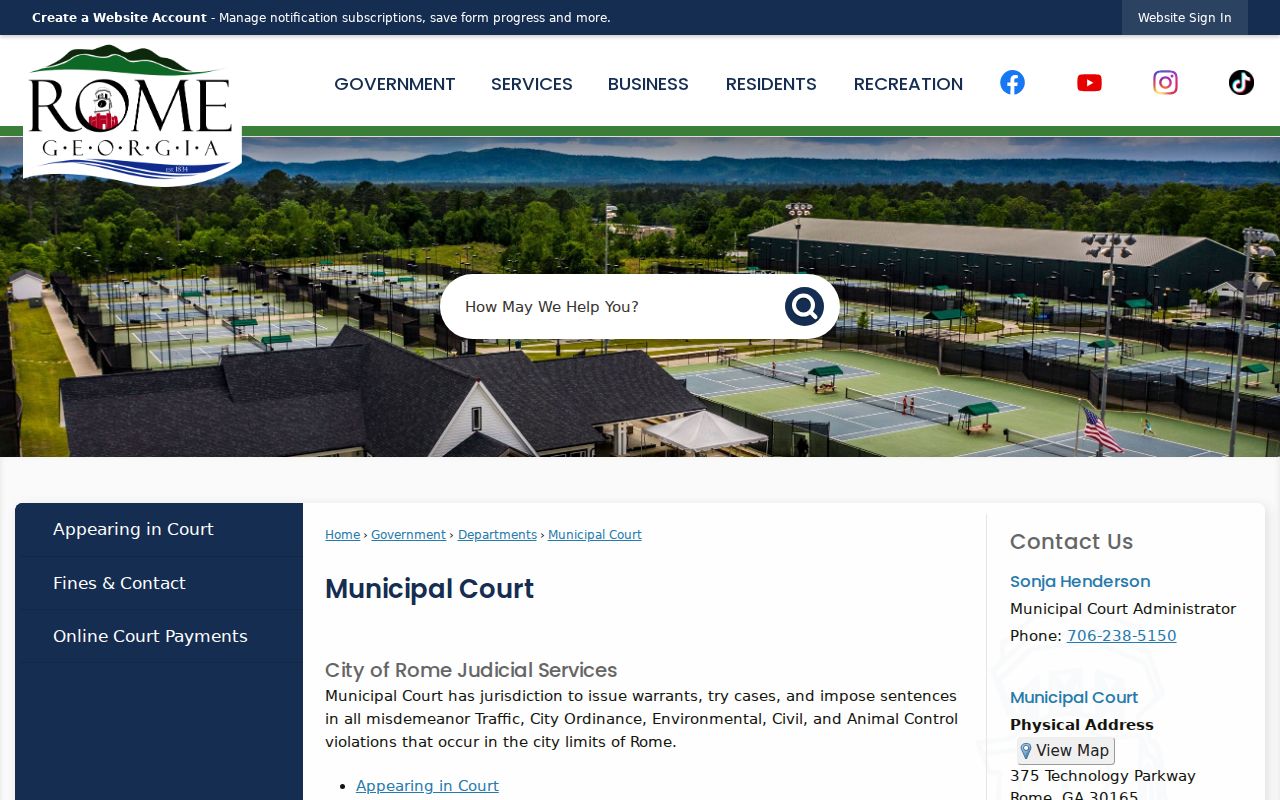 Rome court records Municipal Court office and jurisdiction