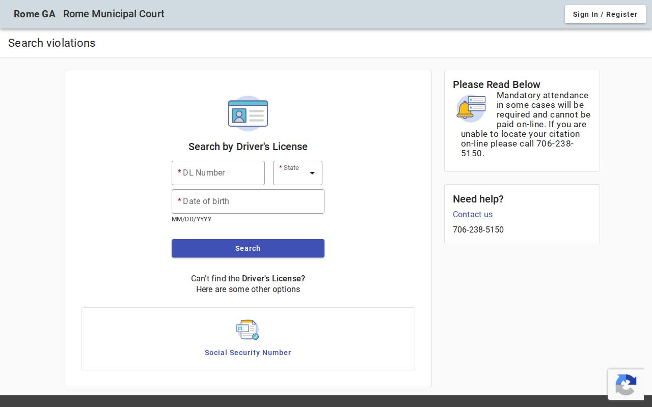 Rome court records municipal vendor search fields